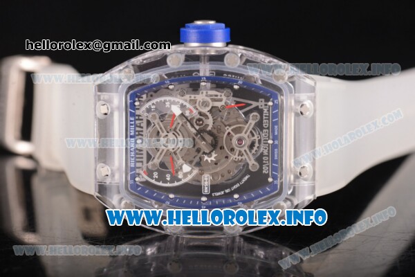 Richard Mille RM 56-01 Tourbillon Miyota 6T51 Manual Winding Sapphire Crystal Case with Skeleton Dial and Aerospace Nano Translucent Strap - Blue Inner Bezel - Click Image to Close